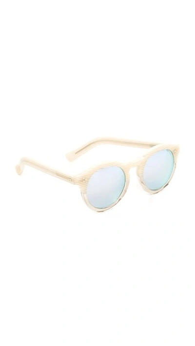 Illesteva Leonard Ii Round Bicolor Sunglasses, Cream/clear In Cream Stripes/silver