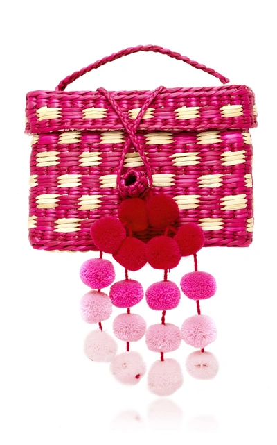 Nannacay M'o Exclusive Baby Roge Pom Pom-embellished Woven Raffia Tote In Pink