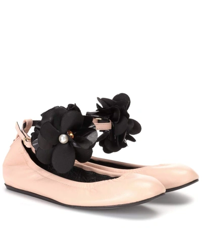 Shop Lanvin Leather Ballerinas In Powder