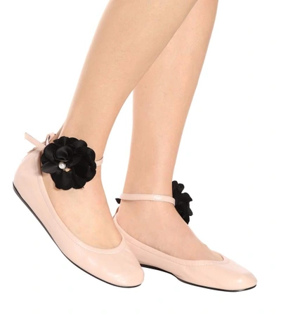 Shop Lanvin Leather Ballerinas In Powder