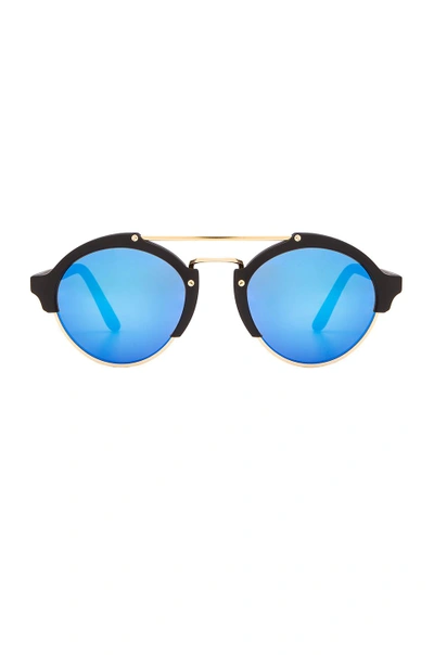 Shop Illesteva Milan Ii In Matte Black & Blue Mirrored