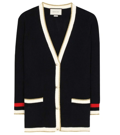 Shop Gucci Cotton-blend Knit Cardigan In Llue