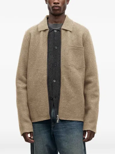 Samsoe & Samsoe Full-zip Wool Shirt Jacket In Neutrals