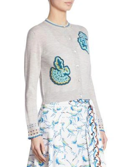 Shop Peter Pilotto Roundneck Applique Cardigan In Grey