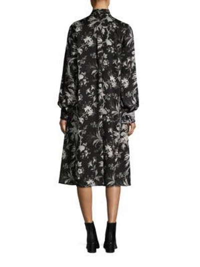 Shop Mcq By Alexander Mcqueen Floral Front Bow Dress In Darkest Black
