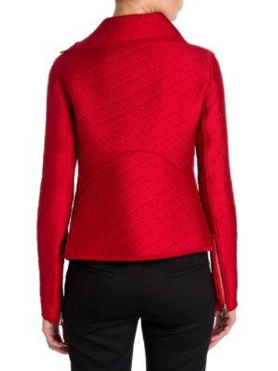 Shop Giorgio Armani Matelassé Silk & Wool Asymmetrical Zip Jacket In Red Matelasse