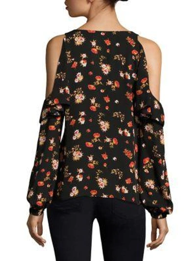 Shop Kobi Halperin Marlena Cold-shoulder Silk Blouse In Black Multi