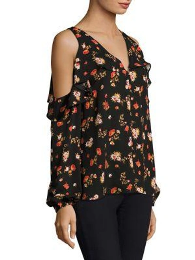 Shop Kobi Halperin Marlena Cold-shoulder Silk Blouse In Black Multi