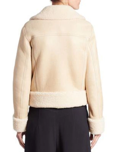 Shop Chloé Cropped Shearling Jacket In Beige-white