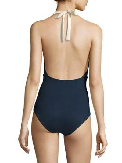 Shop Flagpole One-piece Jade Halter Swimsuit In Deep Navy