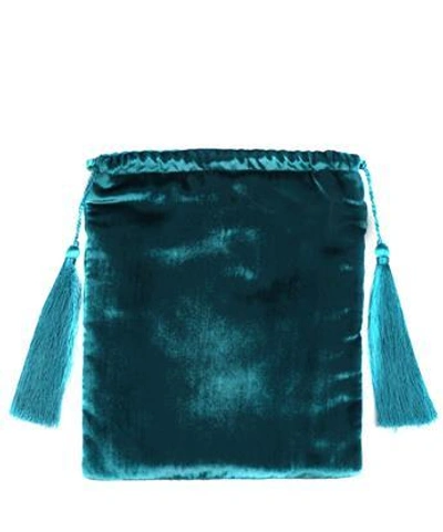 Attico Fringed Velvet Bag In Azzurro