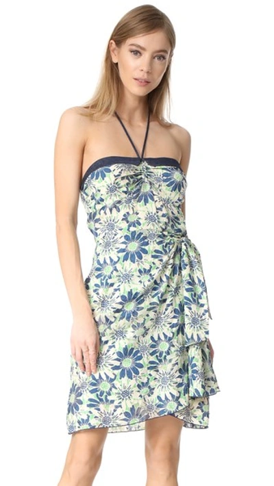 Anna Sui Daisies Halter Dress In Prussian Multi