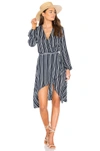 FINDERS KEEPERS IRA WRAP DRESS IN NAVY.,FF170349D STR