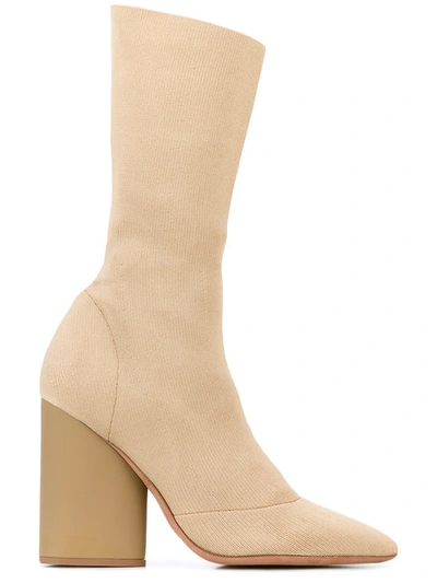 Shop Yeezy Season 4 High Heel Sock Boots In Neutrals