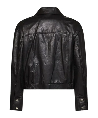 Kaos Long-sleeved Collared Leather Jacket In Black