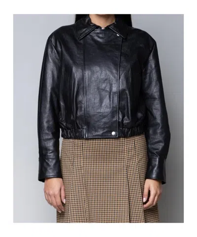 Kaos Long-sleeved Collared Leather Jacket In Black