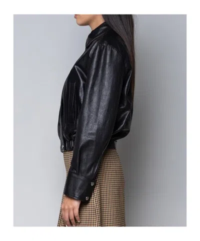Kaos Long-sleeved Collared Leather Jacket In Black