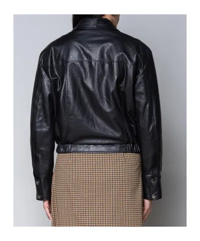 Kaos Long-sleeved Collared Leather Jacket In Black