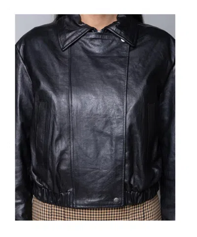 Kaos Long-sleeved Collared Leather Jacket In Black
