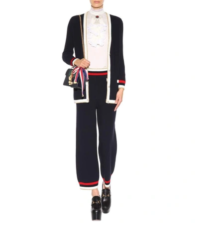 Shop Gucci Cotton-blend Knit Trousers In Llue