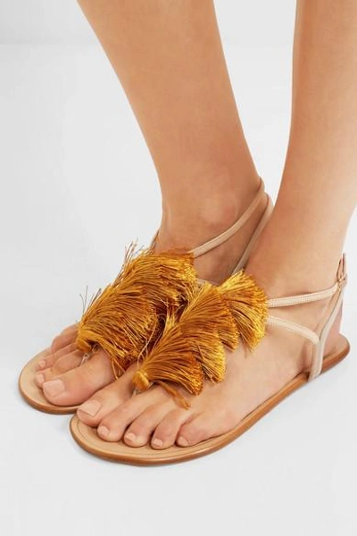 Shop Aquazzura + Johanna Ortiz Tangier Tasseled Two-tone Suede Sandals