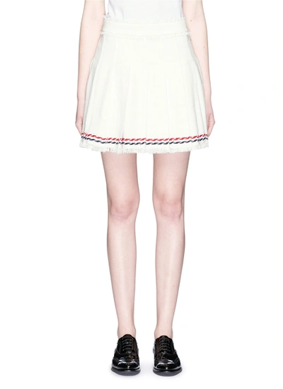Thom Browne Frayed Tweed Pleated Skirt In White