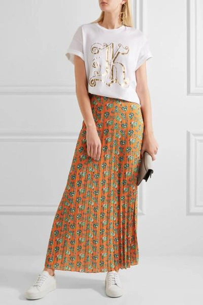 Shop House Of Holland Pleated Floral-print Crepe Maxi Skirt