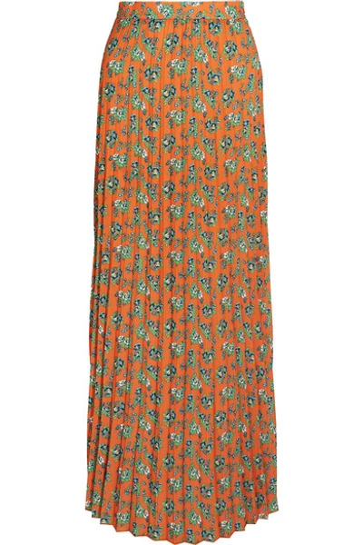 House Of Holland Woman Pleated Floral-print Crepe Maxi Skirt Orange