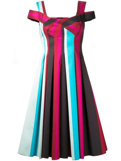 Shop Paule Ka Striped Pleated Dress In Multicolour
