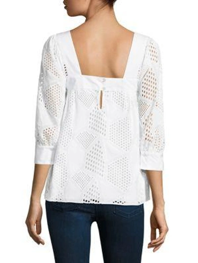 Shop Milly Three-quarter Sleeve Cotton Eyelet Top In White