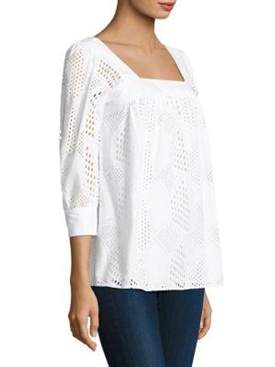 Shop Milly Three-quarter Sleeve Cotton Eyelet Top In White