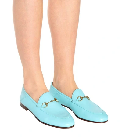 Shop Gucci Horsebit Leather Loafers In Blue