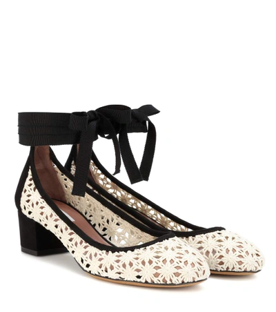 Tabitha Simmons Daria Daisy Lace-up Suede-trimmed Crocheted Ballet Flats In Black