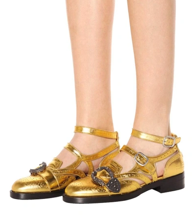 Shop Gucci Embellished Leather Sandals In Gold