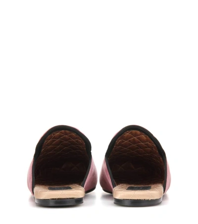 Shop Gucci Embellished Velvet Slippers In Pink