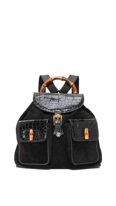 Gucci Croc Bamboo Backpack In Black