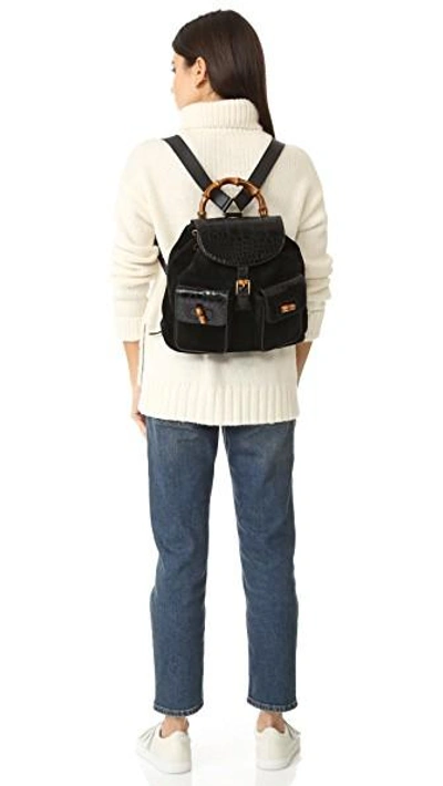 Shop Gucci Croc Bamboo Backpack In Black