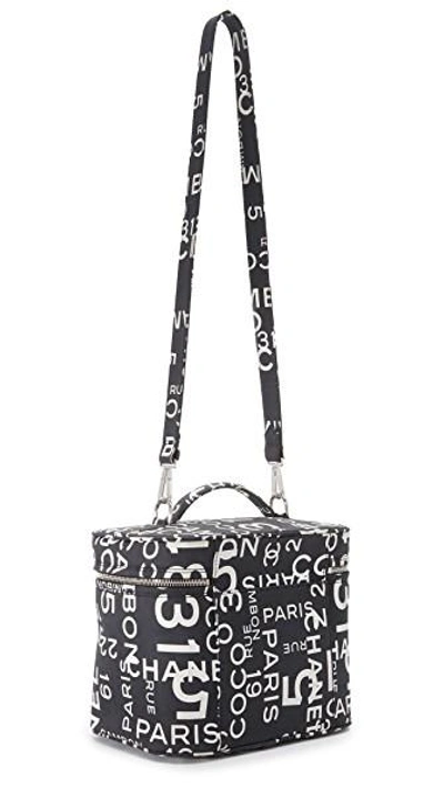 Shop Chanel Canvas Vanity Bag (previously Owned) In Black/white