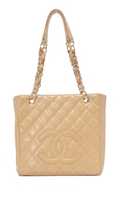 What Goes Around Comes Around Chanel Cc Small Tote (previously Owned) In Beige