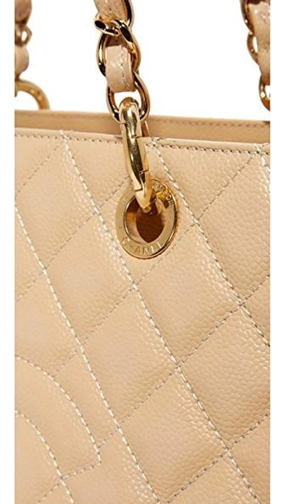 Shop Chanel Cc Quilted Tote (previously Owned) In Beige