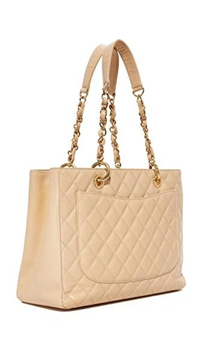 Shop Chanel Cc Quilted Tote (previously Owned) In Beige