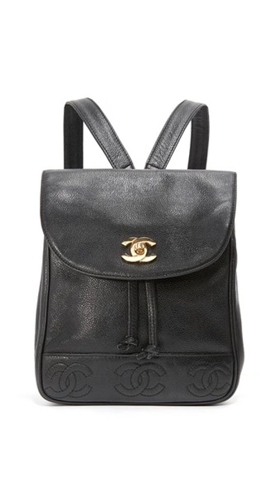 What Goes Around Comes Around Chanel Caviar Cc Backpack (previously Owned) In Black