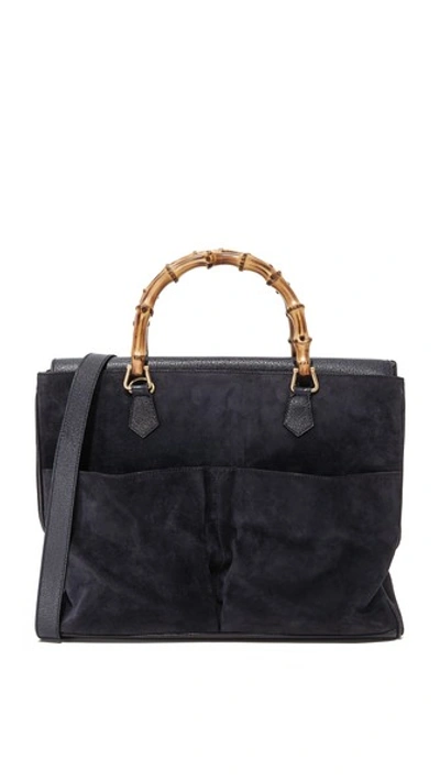 What Goes Around Comes Around Gucci Suede Bamboo Tote (previously Owned) In Navy