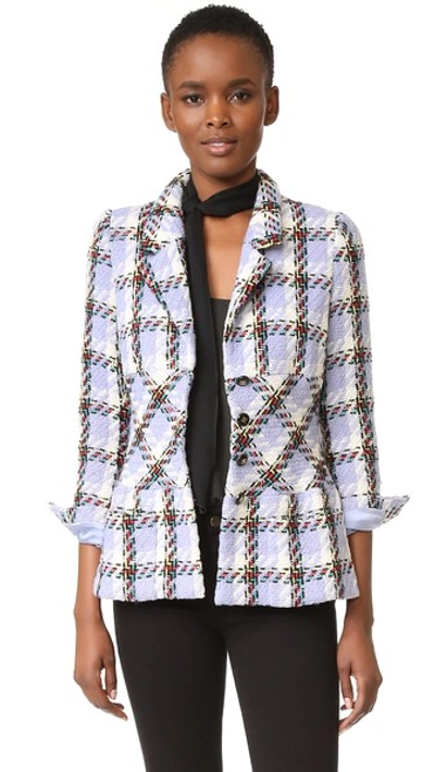 What Goes Around Comes Around Chanel Plaid Jacket (previously Owned) In Blue/green