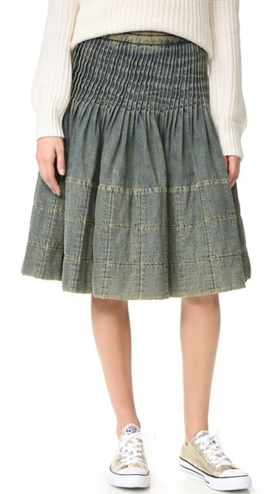 What Goes Around Comes Around Chanel Pleated Denim Skirt (previously Owned) In Blue