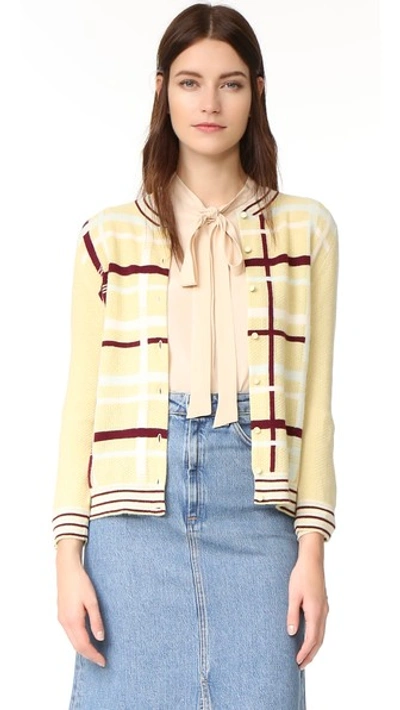 What Goes Around Comes Around Chanel Plaid Cardigan Sweater (previously Owned) In Yellow
