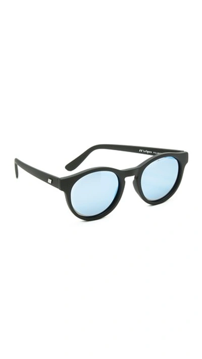 Le Specs Hey Macarena Polarized Sunglasses In Black Rubber/ice Blue Revo