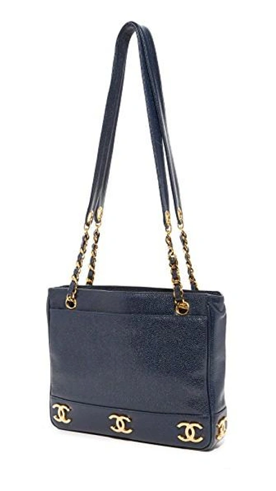 Shop Chanel Navy Caviar Cc Tote (previously Owned)