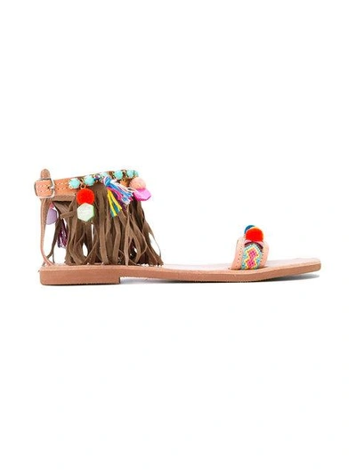 Shop Mabu 'cressida' Fringed Sandals - Neutrals