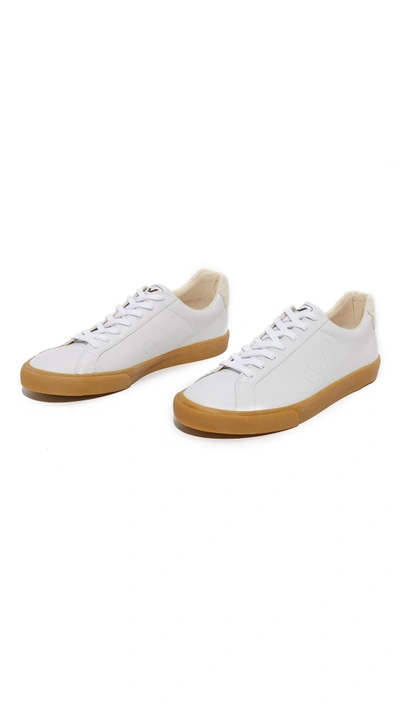 Shop Veja Esplar Leather Sneakers In White/natural